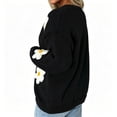 thumbnail image 4 of Womens Open Front Knit Cardigan 3D Daisy Floral Applique Long Sleeve Loose Fit Solid Color Casual Knitted Sweater Coat Black S, 4 of 5