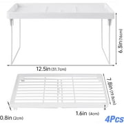 NiHome 4Pack Stackable Plastic Kitchen Storage Shelf Foldable Rack, White Kitchen Cabinet Organizer and Storage Shelves Stackable Expandable Storage Racks for Counter Cabinet Pantry