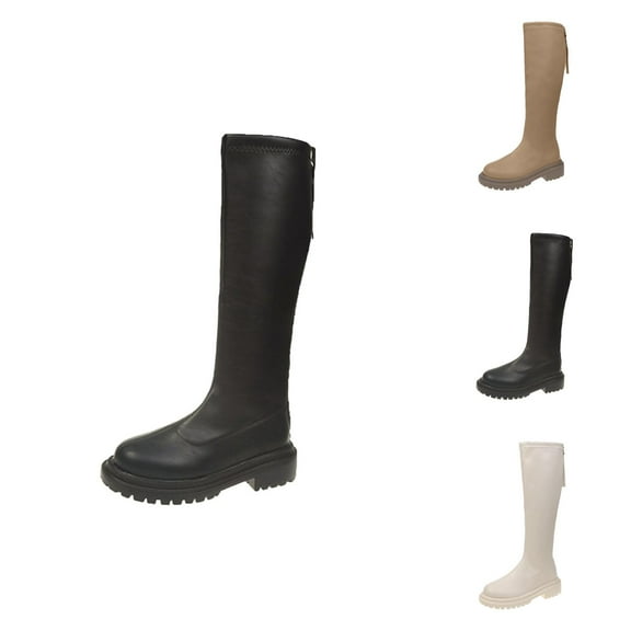 Women's Round Toe Knee High Boots, Warm Thick Sole Long Boots for Fall and Winter Casual Wear