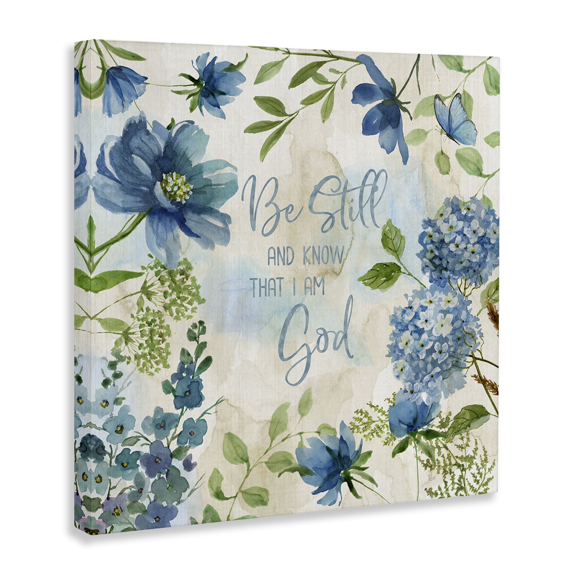 Stupell Industries Be Still Floral Phrase Religious Painting Gallery Wrapped Canvas Art Print Wall Art, 30 x 30