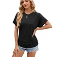 thumbnail image 2 of Solid Color Round Neck Loose Short-sleeved T-shirt Top Lady, 2 of 2