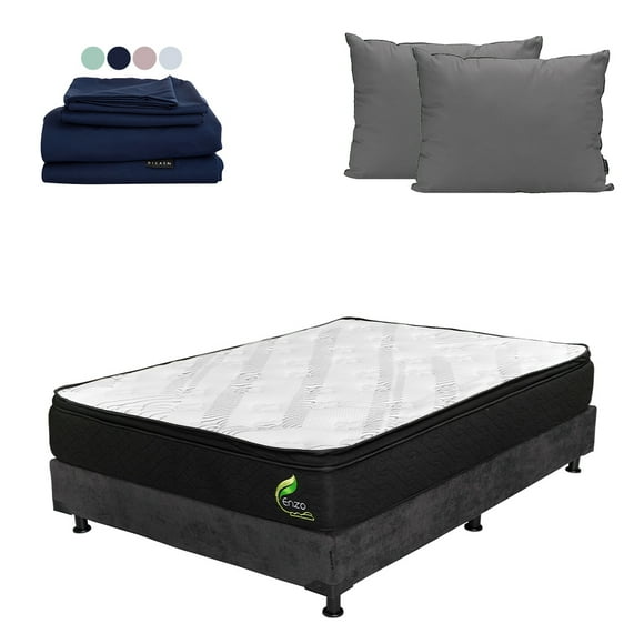 Colchón Matrimonial Dicasa Enzo + Box + Almohada 2Pack + Sábanas Softy