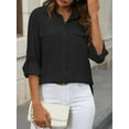thumbnail image 2 of Women Linen Button Down Shirts Long Sleeve Blouse Casual Work Office Shirt Tunic Tops Black XXL, 2 of 8