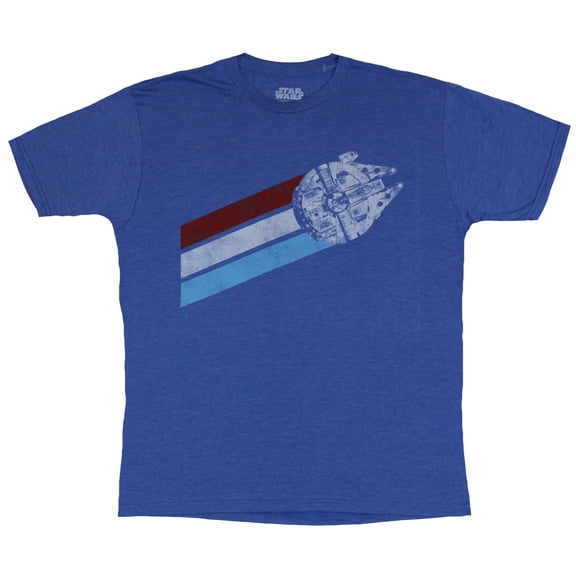 Star Wars Mens T-Shirt - Milenium Falcon Distressed Red White and Blue Fly logo (Small)