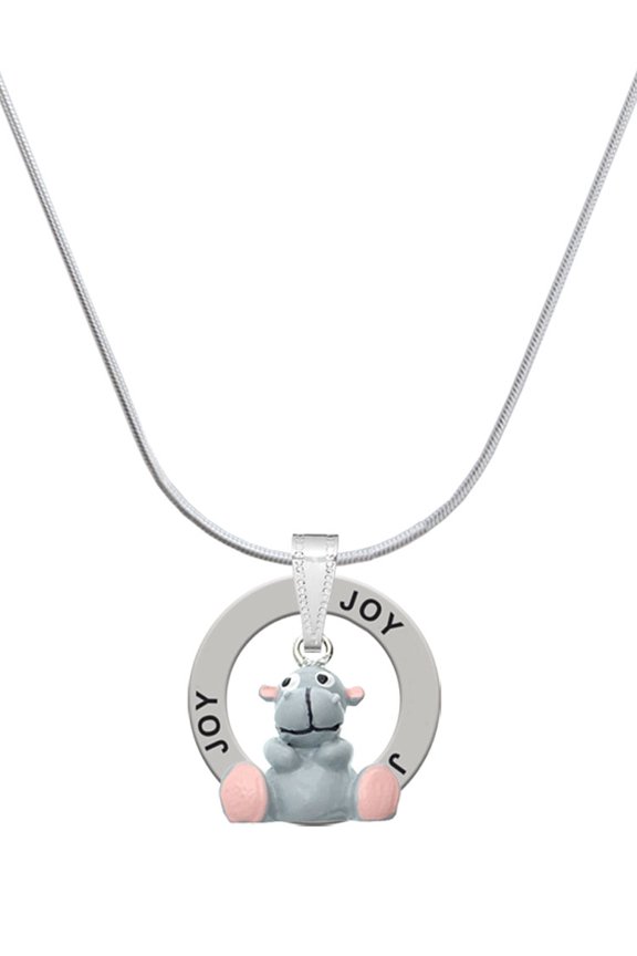 Resin Grey Hippopotamus Honey Joy Ring Charm Necklace, 18"