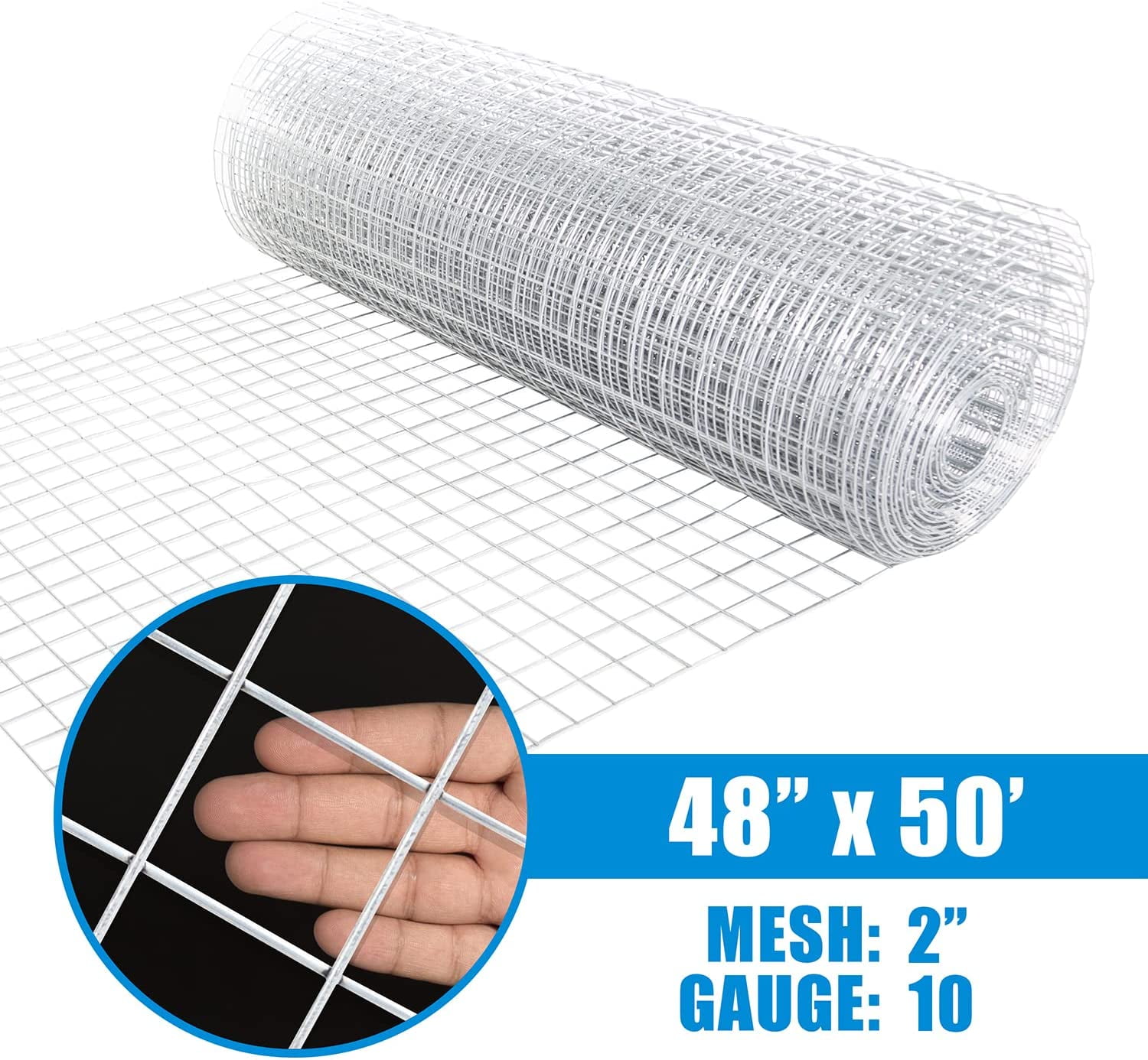 Fencer Wire Heavy Duty 10 Gauge Galvanized Welded Wire Fence, 2" x 2" Opening Mesh for Vegetables, Garden Fruits & Animals Enclosure (4 ft. x 50 ft.)