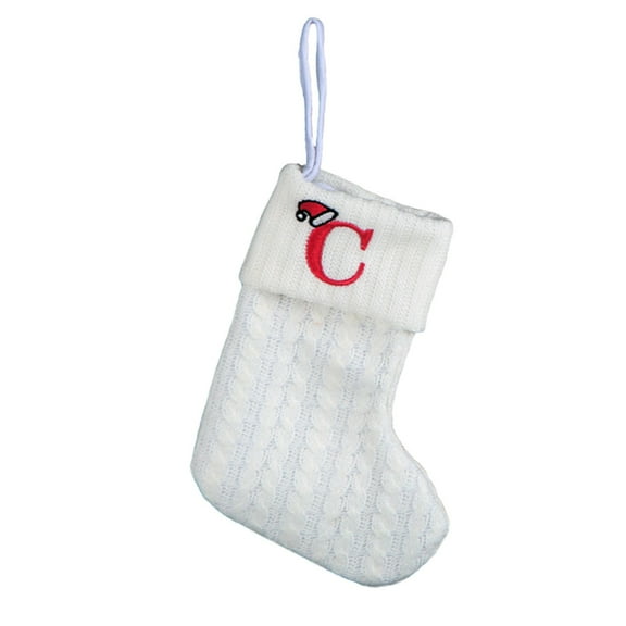 CuiLiyq Christmas Stockings with Initials, 7.8 Inches Small Embroidered Letter Knit White Christmas Stocking, for Family Holiday Decorations and Xmas Tree Fireplace ( C )