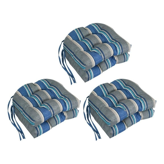 Blazing Needles 16-inch Spun Polyester Patterned Outdoor U-shaped Tufted Chair Cushions (Set of 6) 916X16US-T-6CH-REO-66
