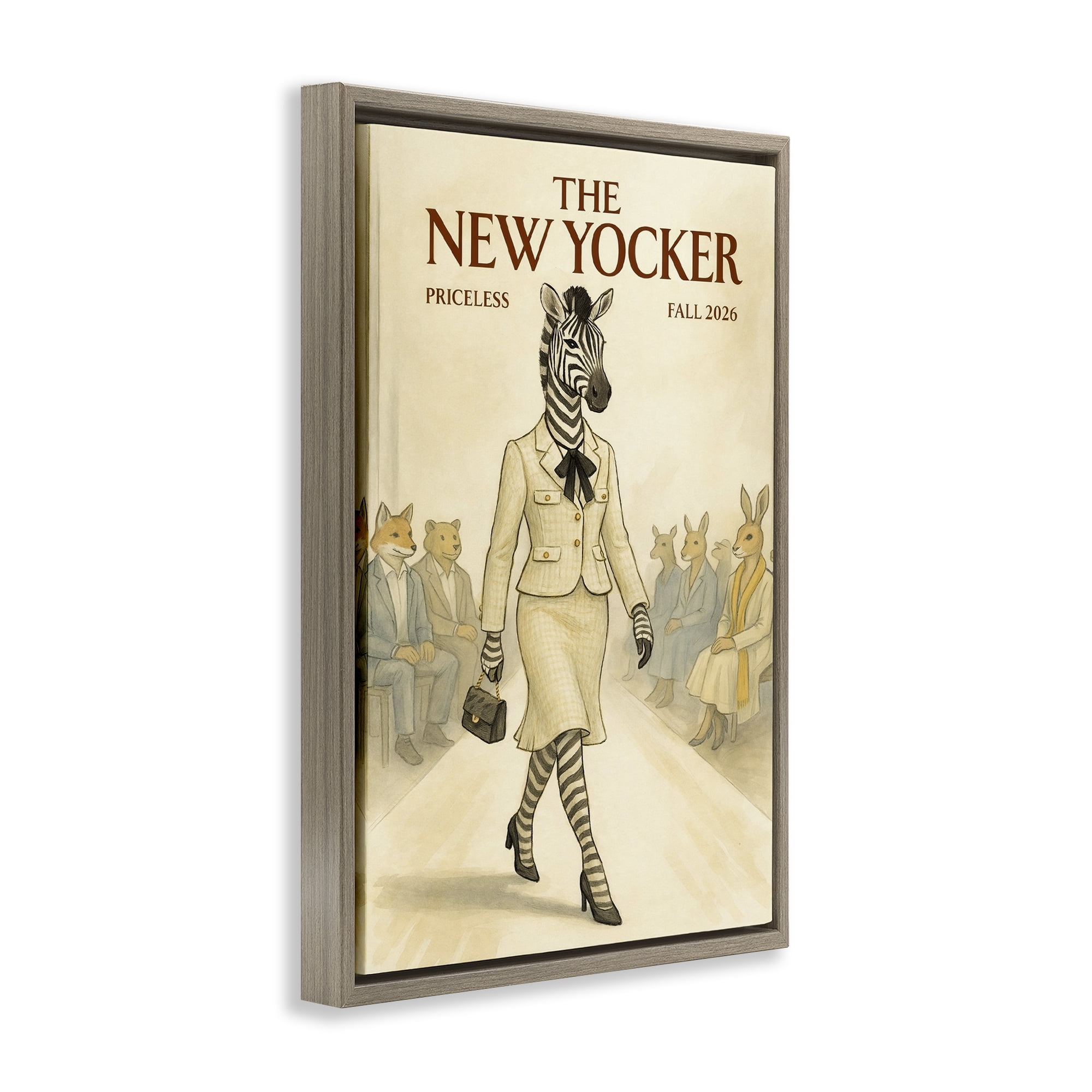 Stupell Industries New Yocker Zebra Model Brown Framed Floater Canvas Wall Art, design by Grotto Studios