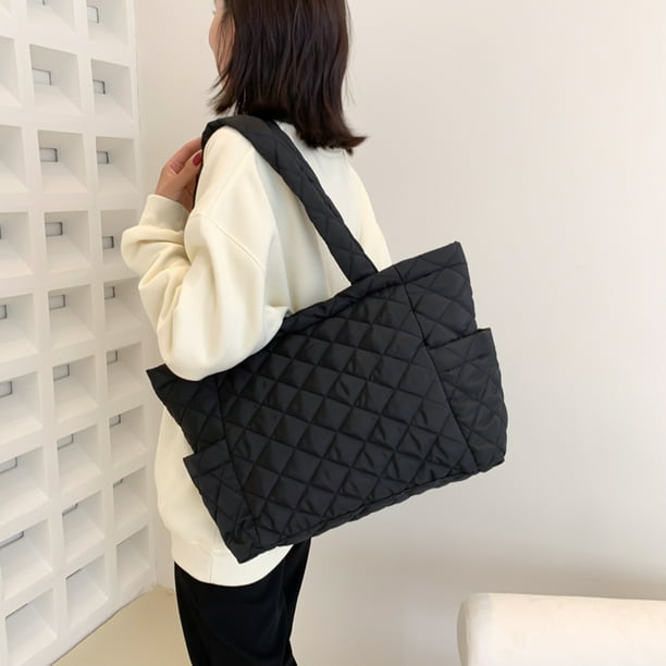 Bolso Bolsos de otoño invierno de hombro grande acolchado de algodón para mujer (negro)