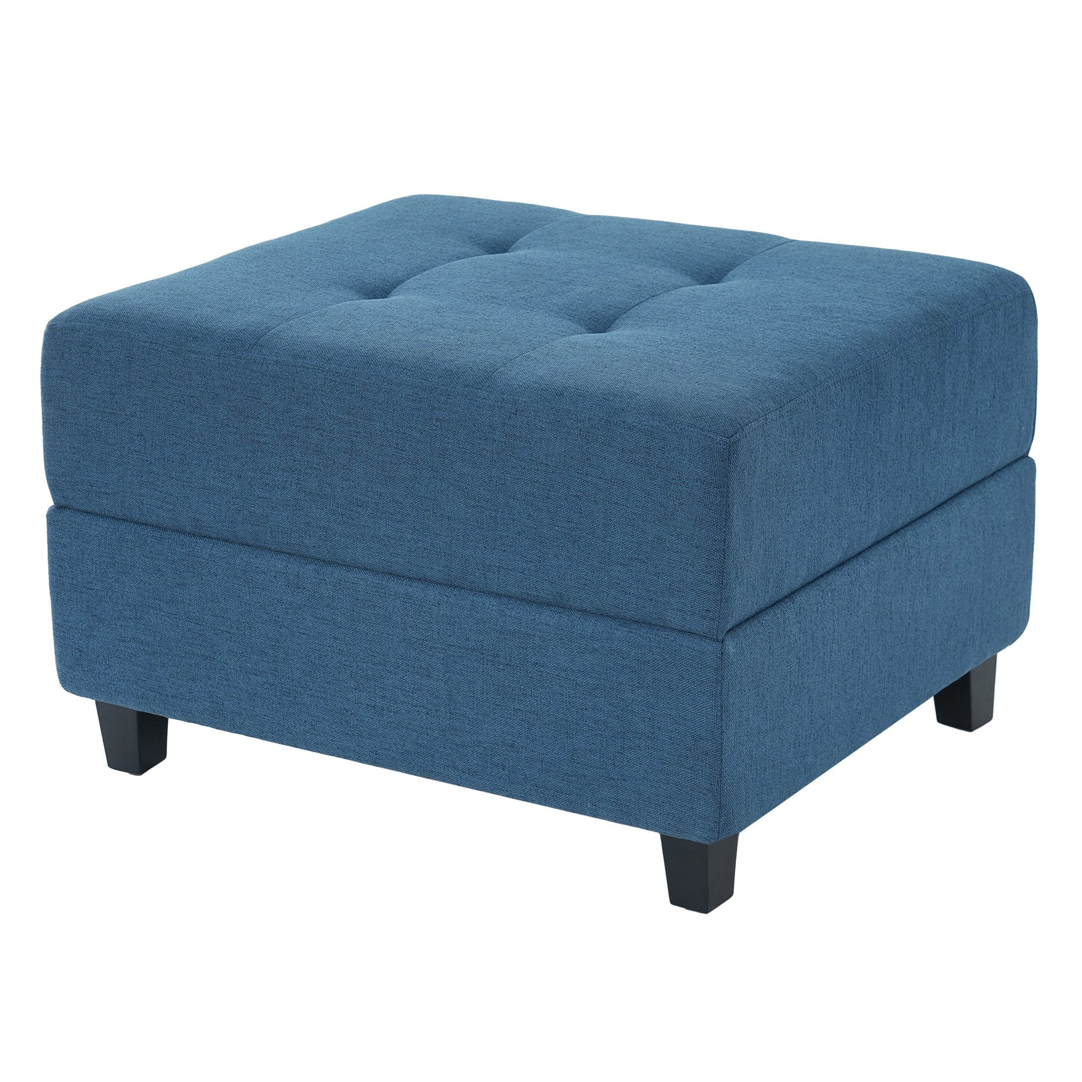 Christopher Knight Home 28.86" Tufted Ottoman, Fabric Upholstered Footrest with Wood Legs, Navy Blue