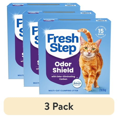 (3 pack) Fresh Step Odor Shield Multi-Cat Clumping Cat Litter, Febreze Freshness Scent, 22 lb Box