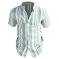 thumbnail image 7 of VgaVtl Short Sleeve Mens Collar Shirts Summer Button up Leisure Turtleneck Holiday Mens Tops Striped Beach, 7 of 7