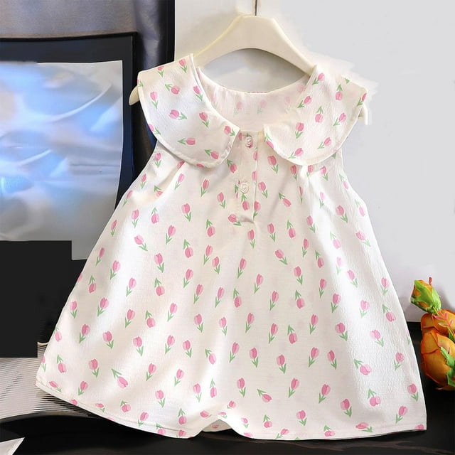 Économies d'Été! Robe d'Été pour Enfants, Robes Décontractées pour Filles en Liquidation, Robe Sans Manches à Col Rond pour Enfants, Robe d'Été Décontractée à Col de Poupée