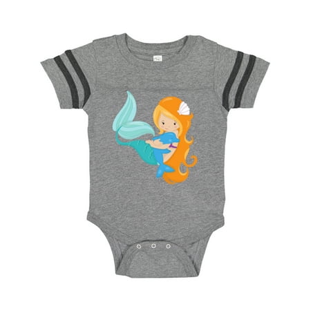 

Inktastic Mermaid And Dolphin Mermaid With Orange Hair Gift Baby Girl Bodysuit