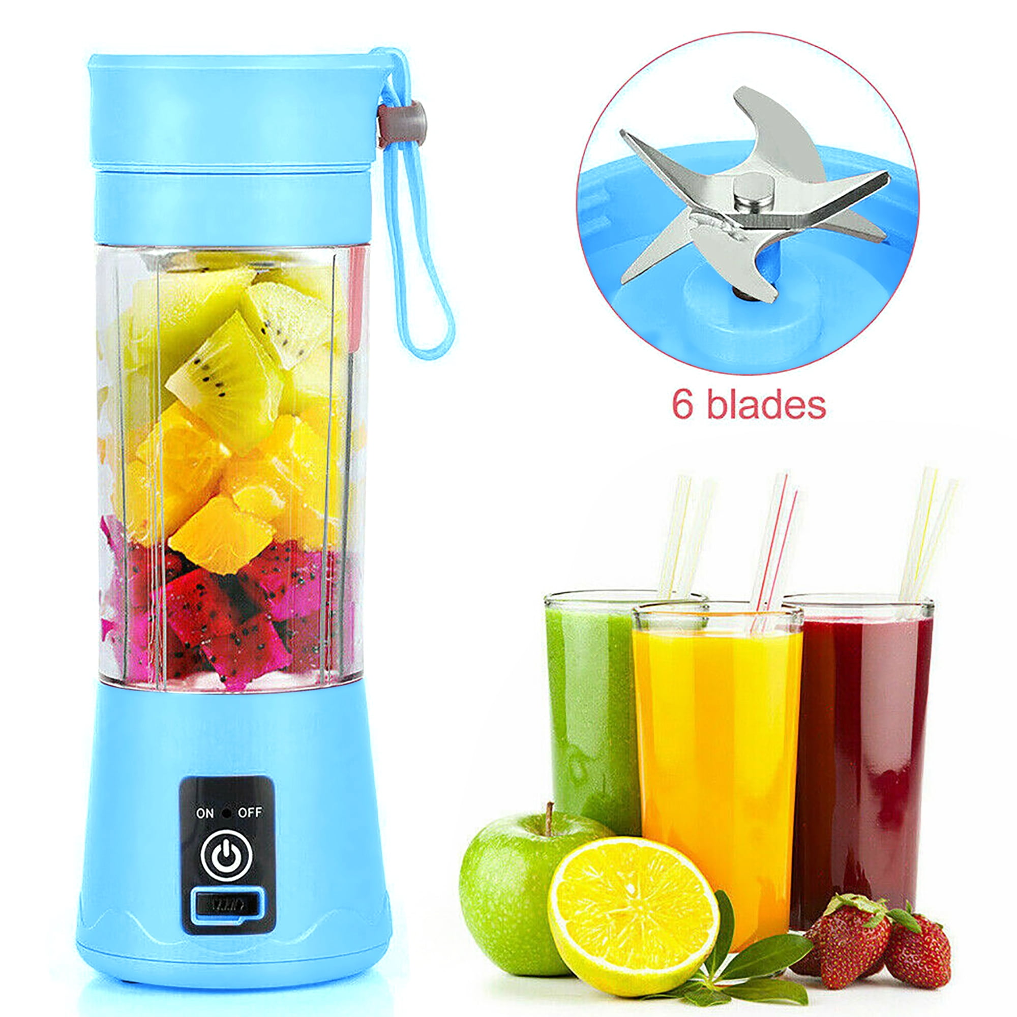 500ml Portable Personal Blender, USB Rechargeable Glass Juicer Cup, Six  Blades in 3D, with Travel Lid Small Fruit Blender for Shakes and Smoothies