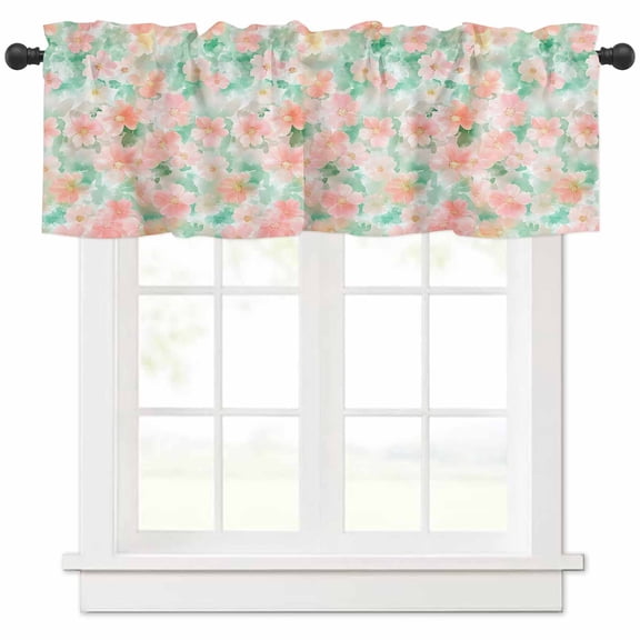 Pink Green Spring Floral Valances for Windows Farmhouse Kitchen Curtains Valances Rod Pocket Valance Curtains for Kitchen Windows Watercolor Summer Botanical Window Valances for Bathroom 42"x12"