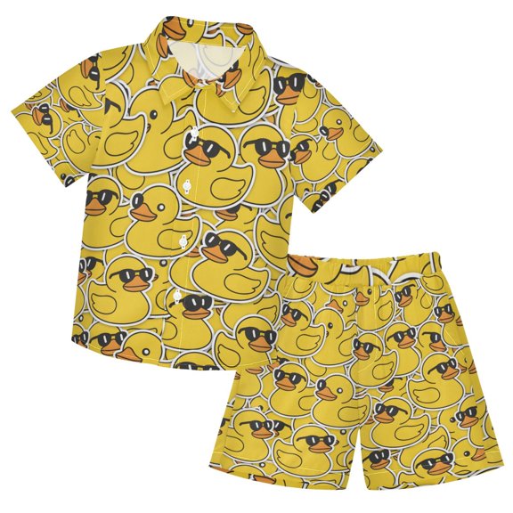 Cool Duck Boys' Hawaiian Shorts Sets Button Down Shirts 3T-10Y for Beach Vacation