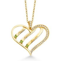 Gem Stone King 0.41 Ct Round Green Peridot and Created Moissanite 18K Yellow Gold Plated Silver Pendant with Chain