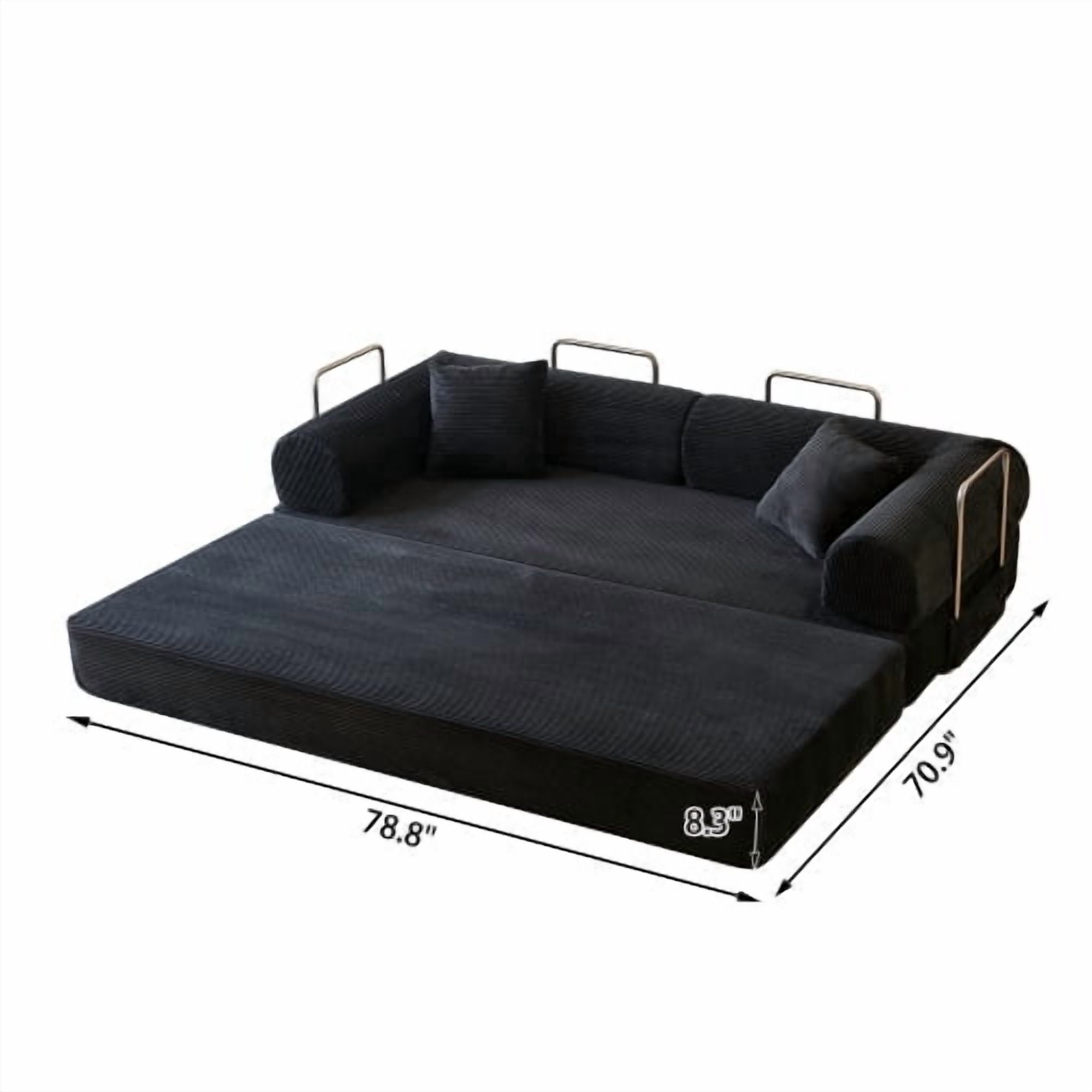 78.8" Convertible Sofa Bed, Convertible Boneless Modular Sectional Futon Loveseat, Sleeper Couch for Living Room Bedroom, No Assembly Required, Black