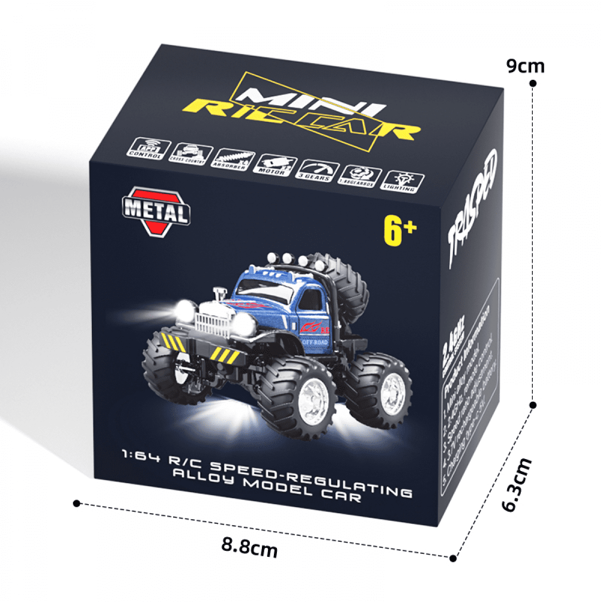 RC Truck Toys for Kids, 1/64 Scale Mini Remote Control Car with Adjustable Speed & Lights,  Rechargeable Alloy Shell RC Cars for Ages 3-12(Brown)