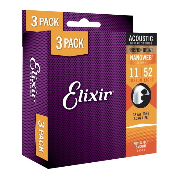 Juego de 3 cuerdas para guitarra acústica Elixir Phosphor Bronze NANOWEB