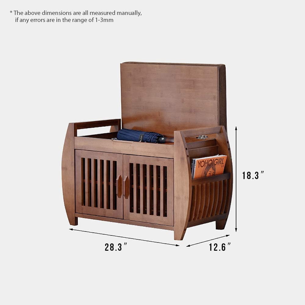 PULUOMIS Shoe Storage Bench & Bamboo Shoe Bench & Shoe Rack Cabinet Storage Benches, Entryway Storage Organizer for Style & Comfort, Detachable Cushion with Hidden Storage Compartment