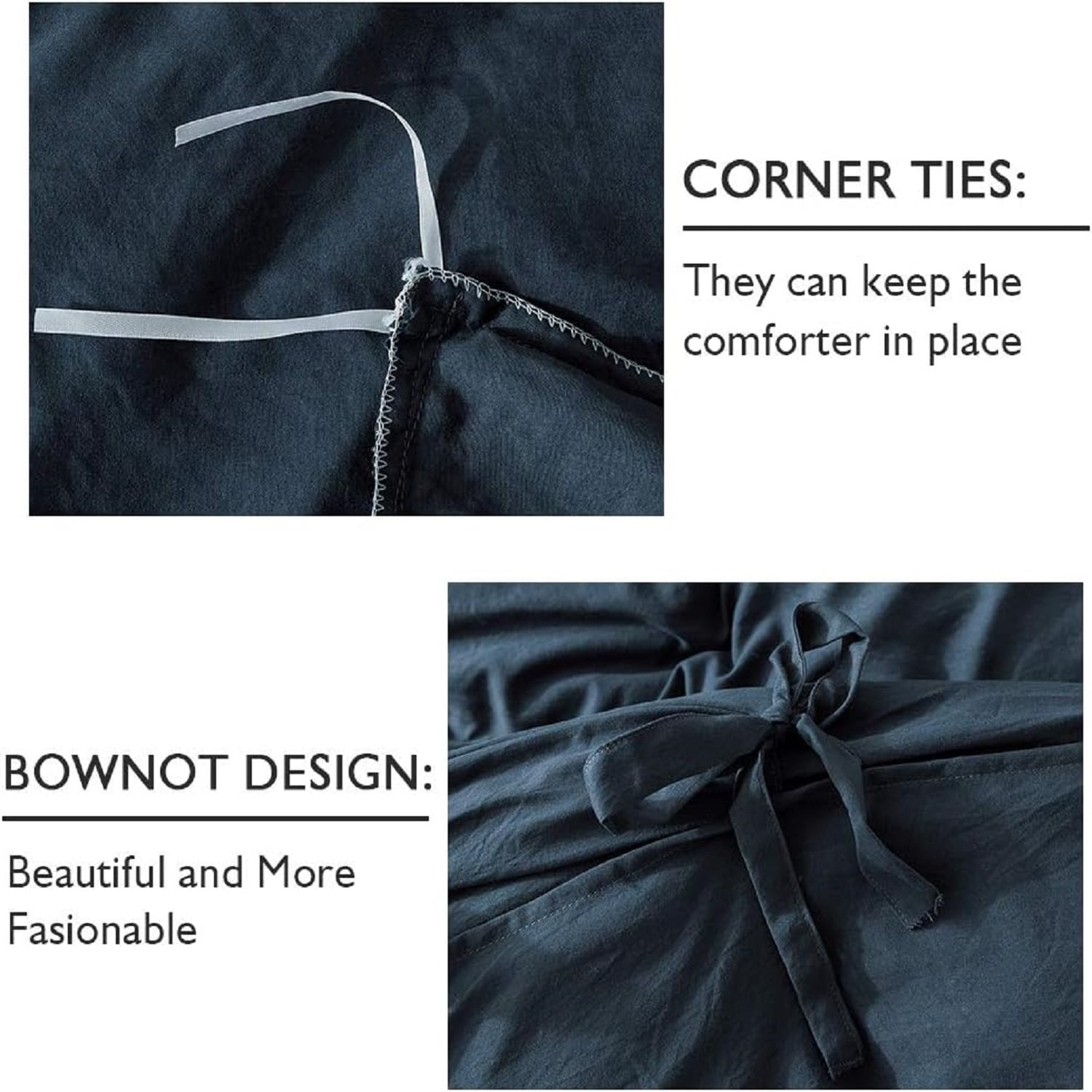 Washed Cotton Duvet Cover Twin, Navy Blue Minimalist Cotton Duvet Cover Set, 3 Pieces Plain Simple Cotton Duvet Cover Set with 2 Pillow Shams, Twin, 66"*90"