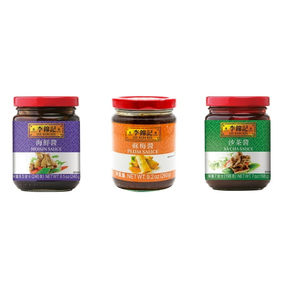 NineChef Brand Spoon Plus 3 Pack Lee Kum Kee Cooking Sauce, 3 Flavors(Hoisin Sauce,Plum Sauce,Sa Cha Sauce)