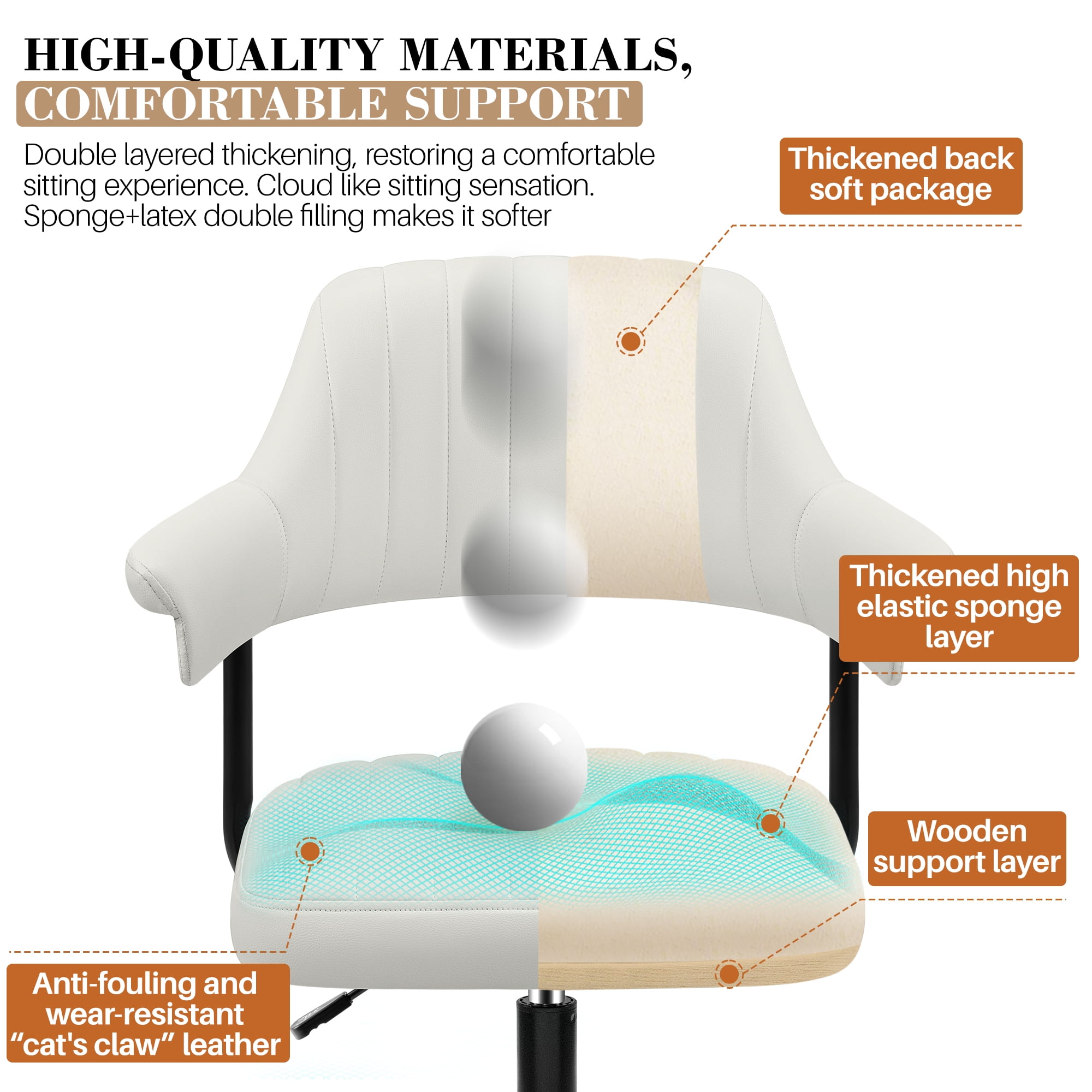 ATHOPE Home Office Chair Set of 2, Executive Small Leather Office Chair, Desk Chair Comfy with Arms, Height Adjustable Swivel Computer Chair with Lumbar Support, White