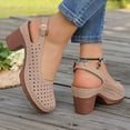 thumbnail image 4 of Rokment Womens Platform Slingback Dressy Sandals 2026 Ladies Fashion Casual Hollow out Leather Closed Toe Chunky Stackable High Heels Slip on Dress Shoes with Back Strap Summer Fall Khaki Size 9.5, 4 of 5