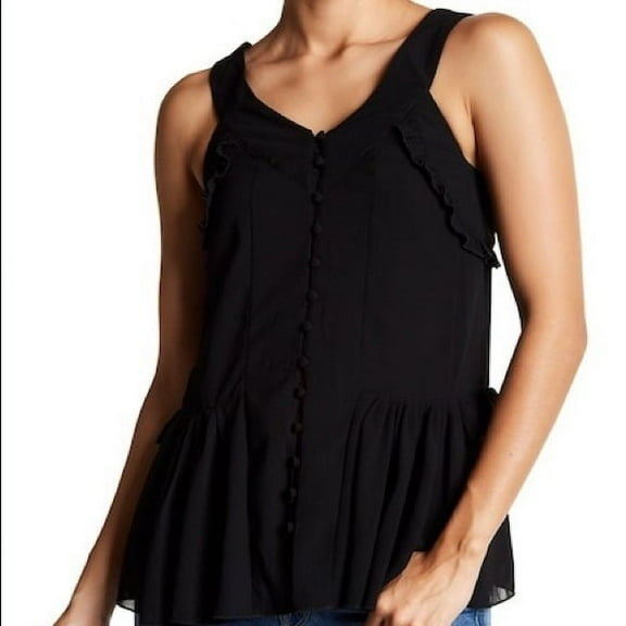 Romeo & Juliet BLACK Women's Ruffle Hem Sleeveless Blouse, M