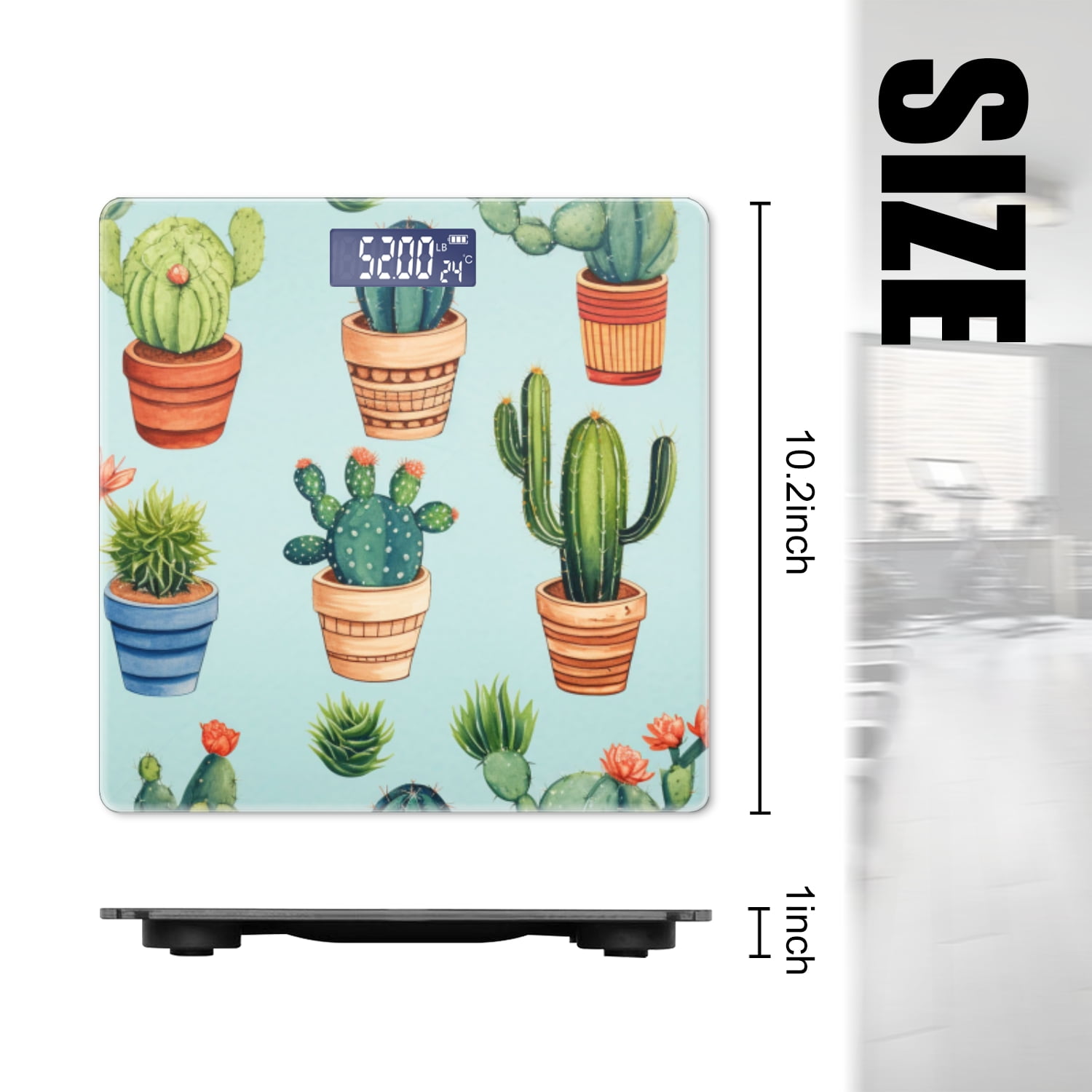 High Precision Body Weight Scale Smart Bathroom Scales with Large LCD Display(400lbs),Decorative for Bedroom-Cute Cacti In The Pots