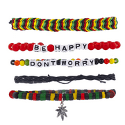 Lux Accessories Dont Worry Be Happy Rasta Weed Arm Candy Bracelet Set (5PCS)