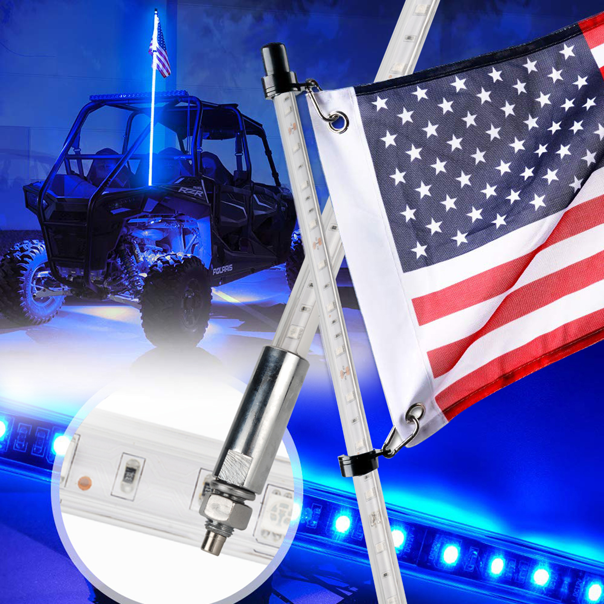 Xhtang 6FT (1.8M) [Weatherproof] Green/White/Blue/Red/Amber LED Whip