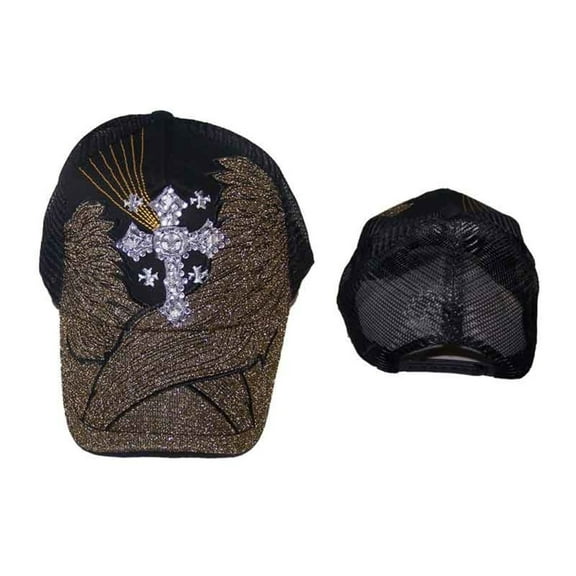 Cross Rhinestones Gold Christian Catholic Baseball Caps Embroidered -- FREE USA Shipping--(CCap285)