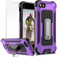 thumbnail image 1 of for iPhone SE 2020 Case, iPhone 7/8 Case Rugged Military Dual Layer Heavy Duty iPhone SE 2020 Case with Screen Protector TPU Bumper Full Protection Metal Kickstand Shockproof Case 4.7 inch,Purple, 1 of 7