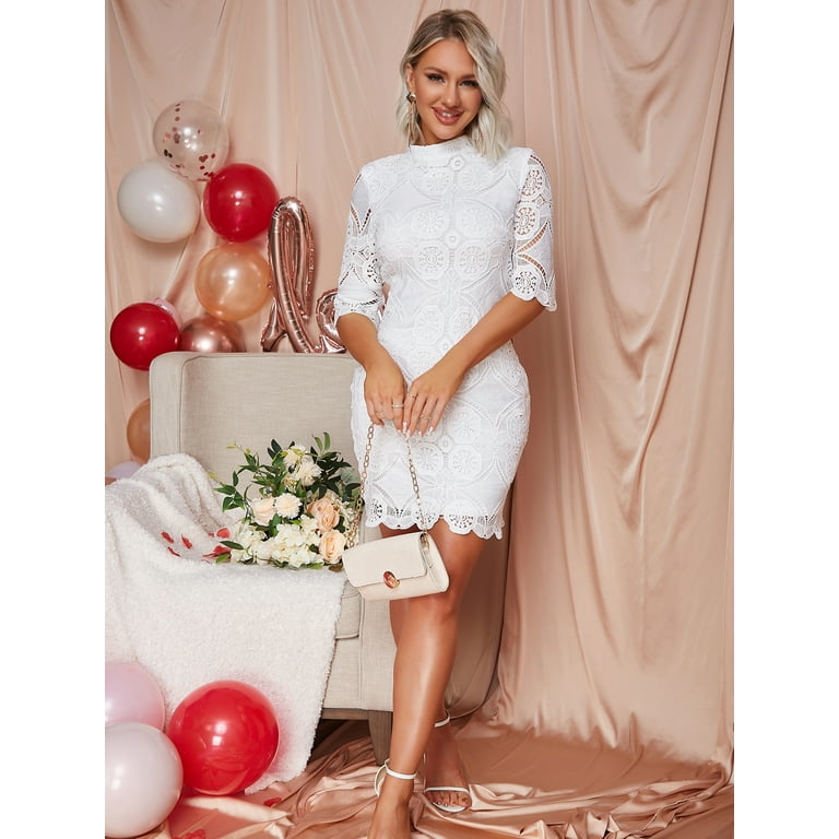 Eilly Bazar Guipure Lace Dress for Women Slim Fit Half Sleeve Stand Collar  Fitted Lace Dress
