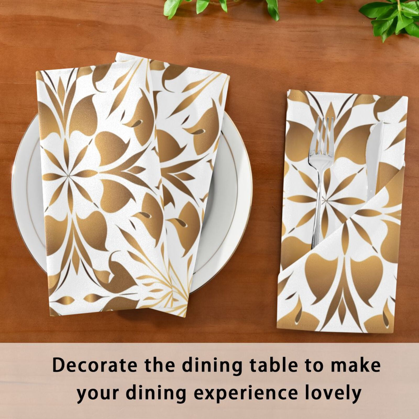 JSTEL Gold Geometric Flower Floral Cloth Napkins Set of 6, 20x20 Inch Washable and Reusable Napkin for Decoupage Dinner Party Everyday Use