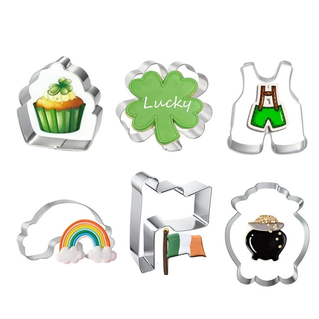 St. Patricks Day Cookie Cutter Hat Rainbow Clover Shape Non-sticky Heat-resistant Reusable Easy Release Stainless Steel Chocolate Fondant Baking Mold