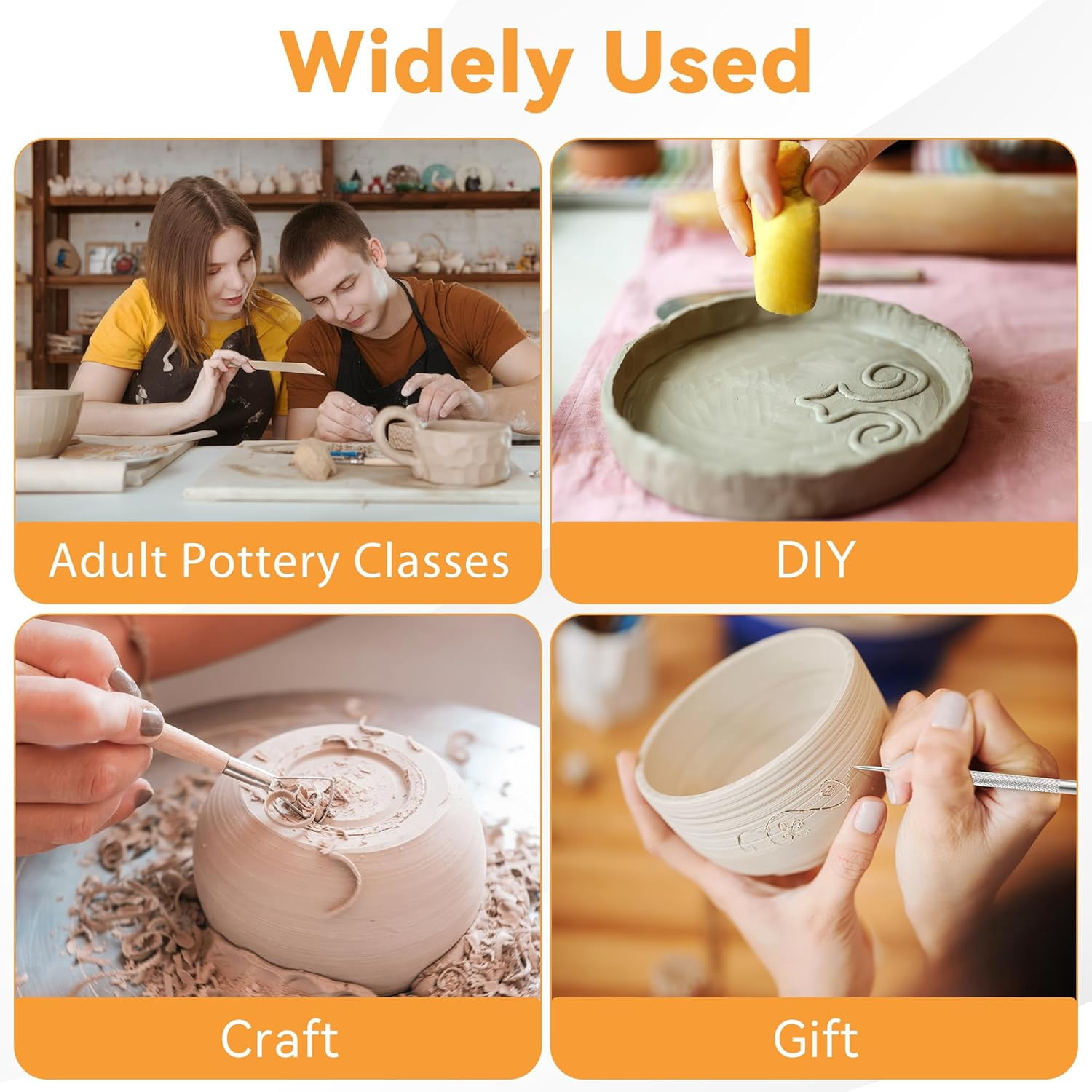 20Pcs Pottery Tools Kit for Adults, with 1 Wooden Rolling Pin, 10 Pottery Rolling Mud Sticks, 8 Clay Sculpting Tools and 1 Premium Linen for Ceramic, Polymer Clay & Beginners