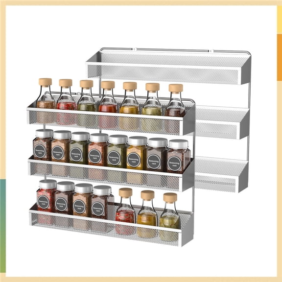 2 Pack 3 Tier Spice Rack Organizer Wall Mount Shelf Storage Holder for Kitchen, Silver