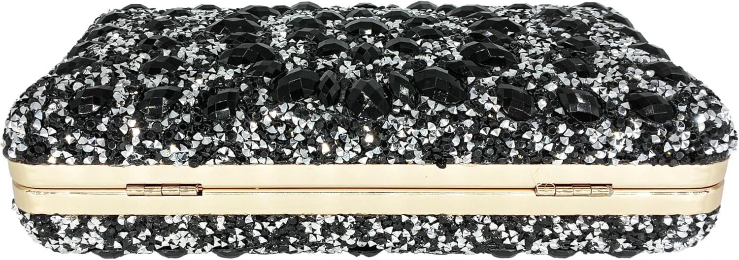 Kwuty Rhinestone Clutch Purses for Women Evening Wedding Formal - Round Pearl Clasp Handbag - Crystal Diamond Bag