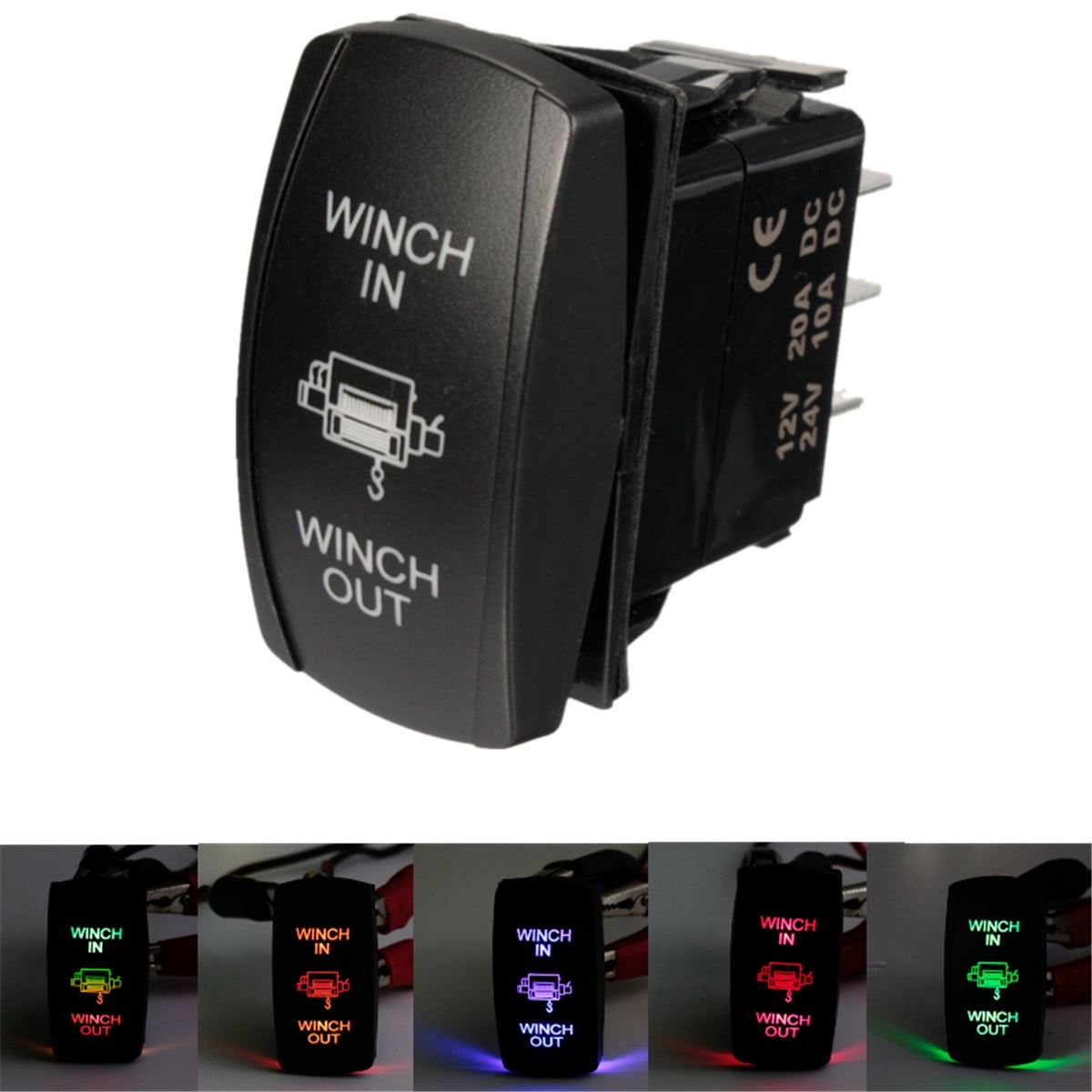 Switches & Controls WINCH IN/OUT Rocker Switch on Momentary BLUE LED