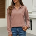 thumbnail image 5 of MIXUE Boho Tops For Women Autumn Winter Solid Color V Neck Lapel Long Sleeve Casual Basic Pullover Shirts For Women T Shirts Daily-Wear,Pink,XL, 5 of 7