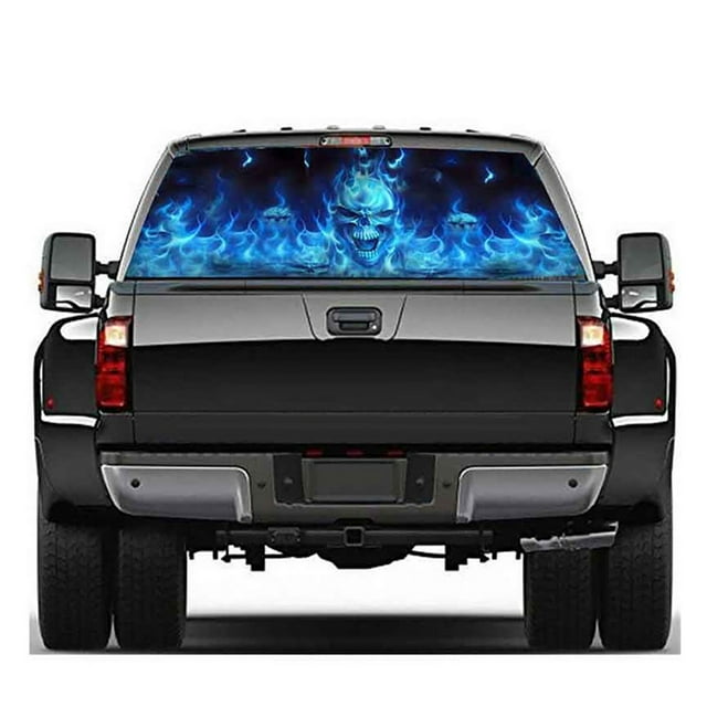 135x36cm Car Truck SUV Flaming Skeleton Rear Window Tint Graphic Sticker Decal