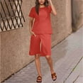 thumbnail image 2 of Atogsazn Womens 2 Piece Linen Outfits Casual Crewneck Short Sleeve Tshirt Shorts Basic Top Outfit Red M, 2 of 5