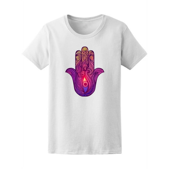 Smartprints Womens Graphic Tee - Bright Spiritual Hamsa Hand - Regular Fit 100% Cotton