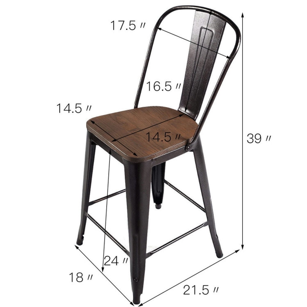 Demi Bonn Set of 4 Industrial Metal Counter Bar Stool Dining Chairs with Removable Backrests, Brown