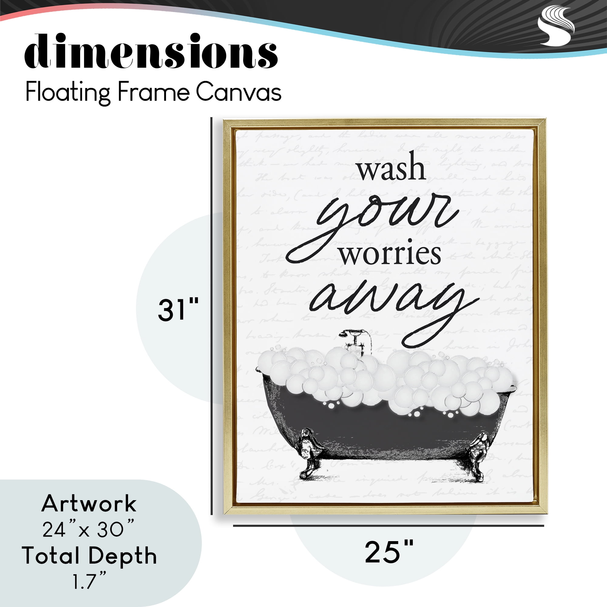 Bubble Bath Wash Worries Gold Framed Floater Canvas Wall Art, design by Lettered and Lined